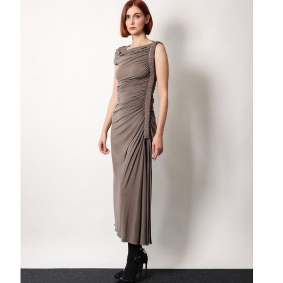 Alaïa Black Pipe Asymmetric One Shoulder Jersey Maxi Dress Evening NWT - Picture 3 of 14